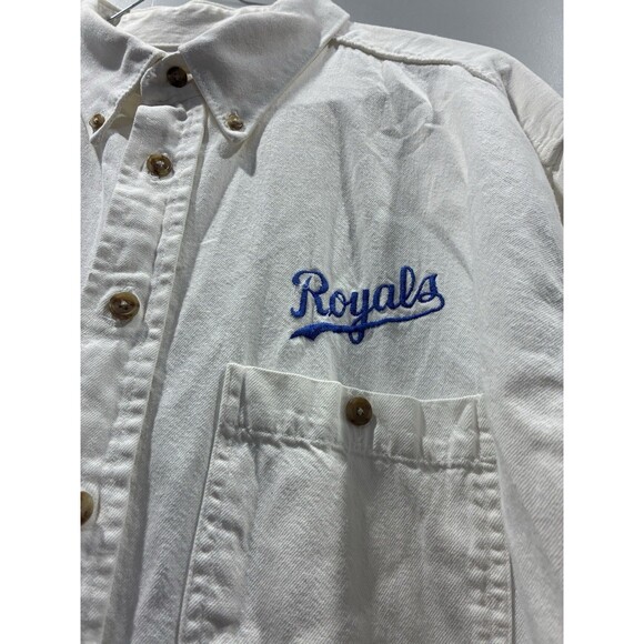 Royals XXL Embroidered Button Up Shirt White Three Rivers KC Baseball Vintage - Picture 2 of 8